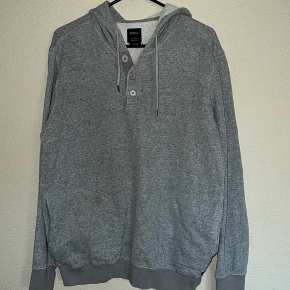 RVCA Mens Hoodie Pullover Sweatshirt Henley Medium Waffle Textured Cotton